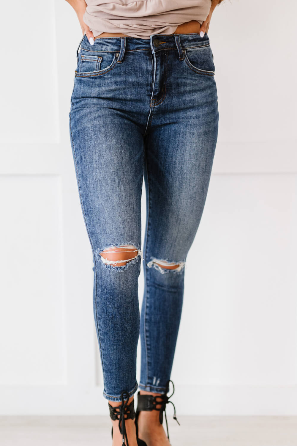 RISEN Amber Full Size Run High-Waisted Distressed Skinny Jeans