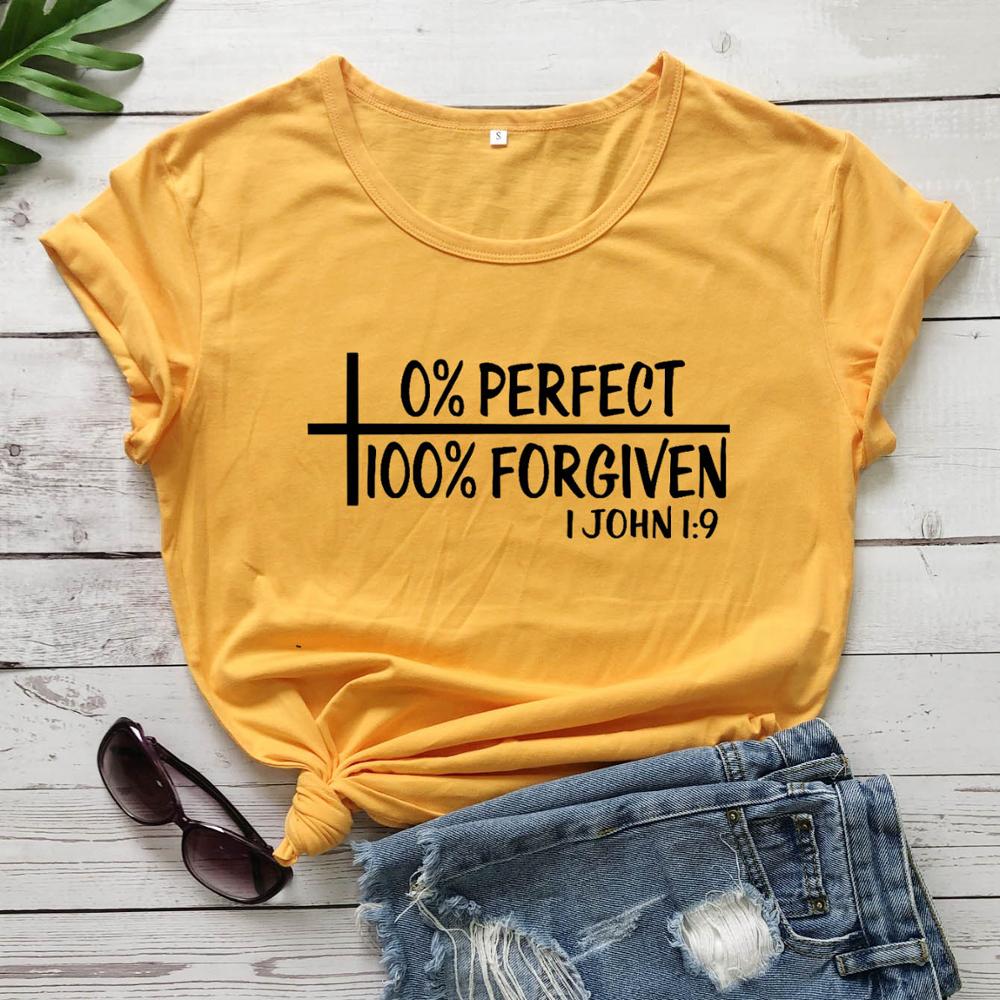 0% perfect 100% forgiven Bible Verse Christian Symbols cross Forgiven t shirt women fashion slogan tee vintage graphic top M008