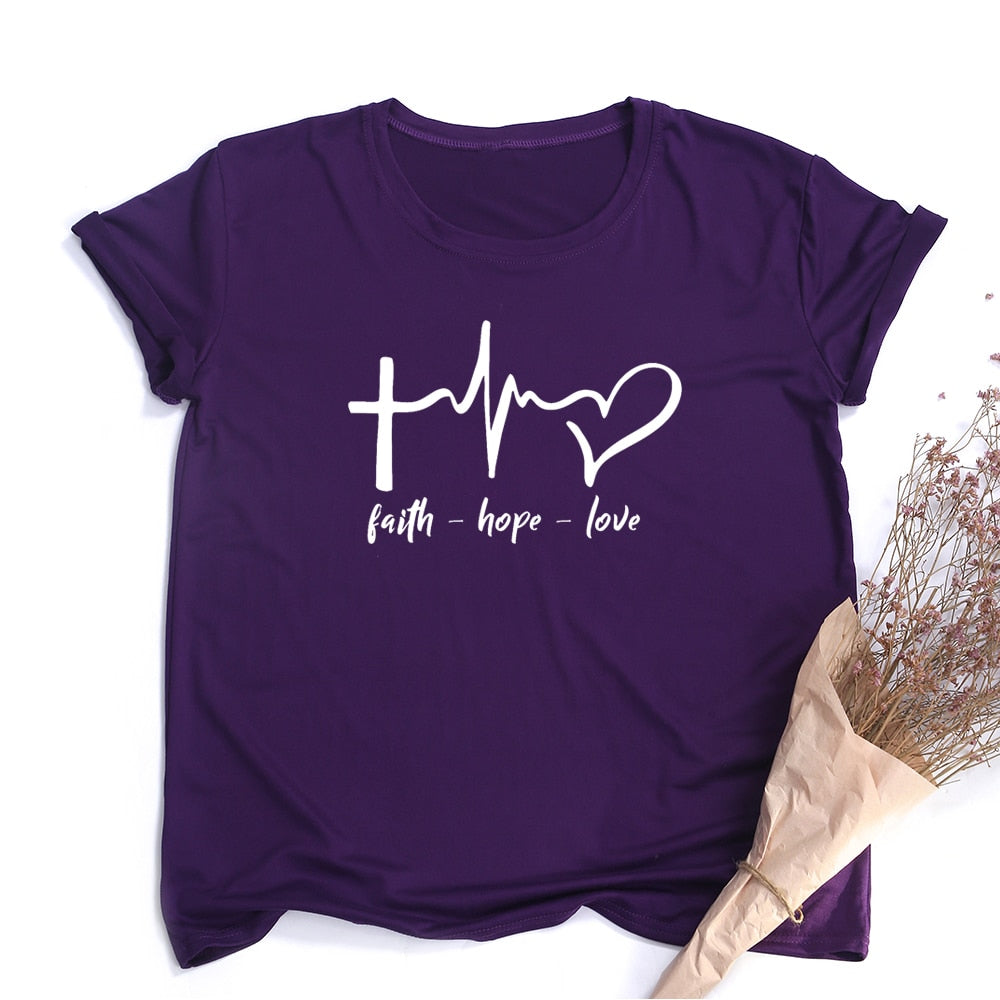 Faith Hope Love Print Summer T Shirt for Women Tee Shirts Female Harajuku Tops Streetwear Graphic Tees Women Jesus Christian