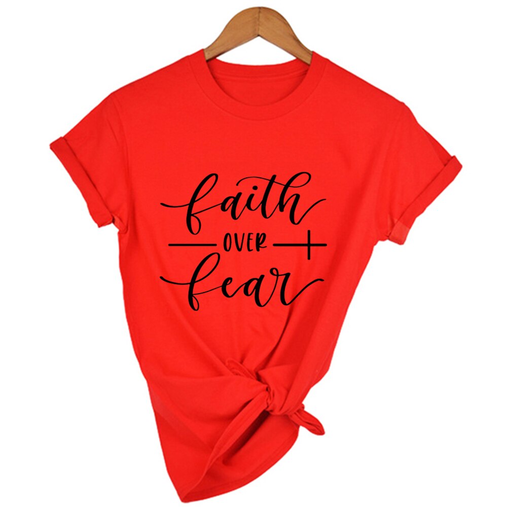 Faith Over Fear Christian T-Shirt Religion Clothing for Women Faith Shirt Graphic Fearless Slogan Vintage Tops Girl Tees