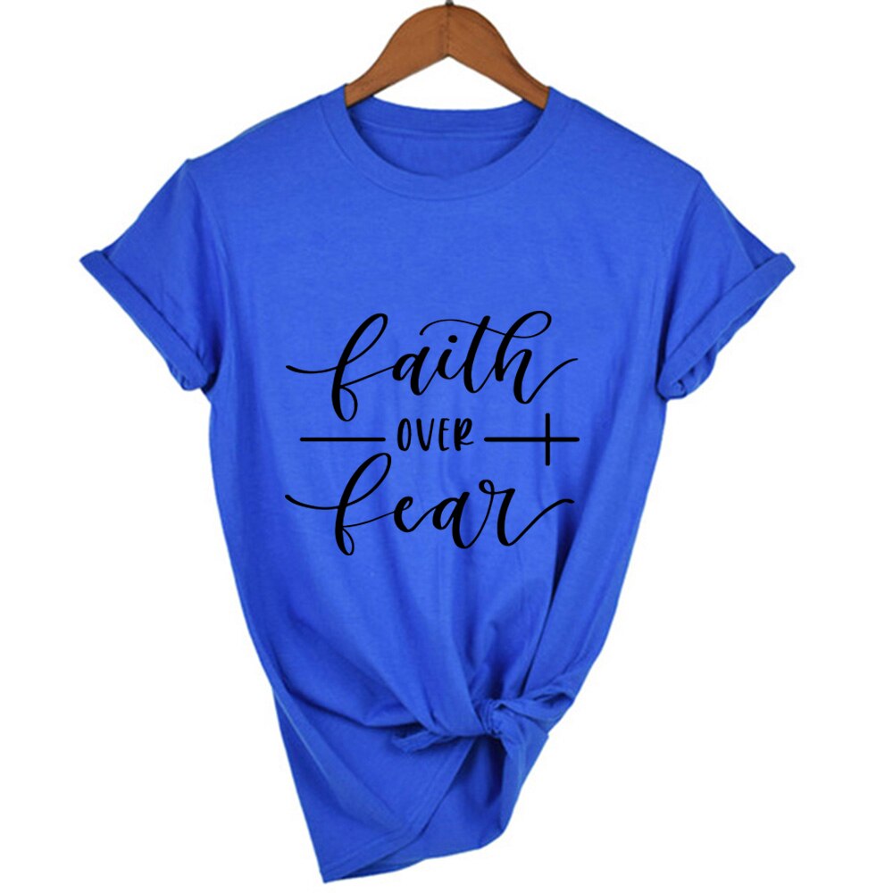 Faith Over Fear Christian T-Shirt Religion Clothing for Women Faith Shirt Graphic Fearless Slogan Vintage Tops Girl Tees