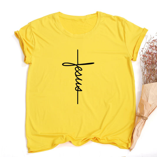 Jesus Cross Print Women T-shirt Christian Tops Harajuku Faith Love Hope Graphic Tees Female T Shirts Casual Tees Camisetas Mujer