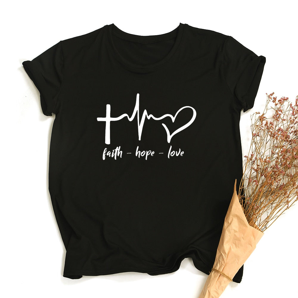 Faith Hope Love Print Summer T Shirt for Women Tee Shirts Female Harajuku Tops Streetwear Graphic Tees Women Jesus Christian